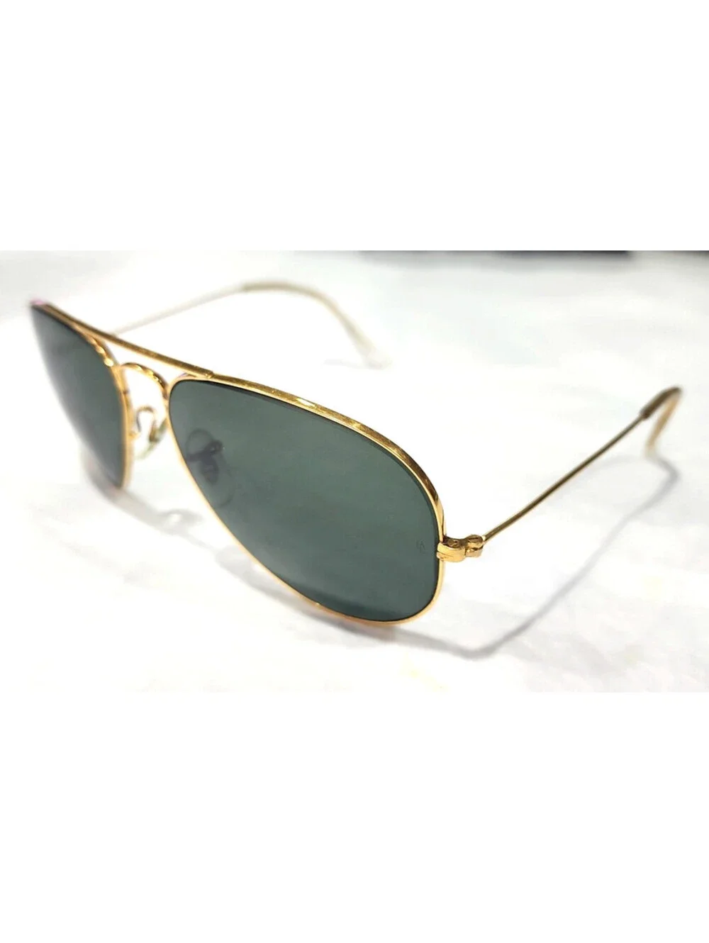 Ray Ban B&L Vintage Gold Metal Green Aviator Sunglasses 58-14 USA Exc Lenses